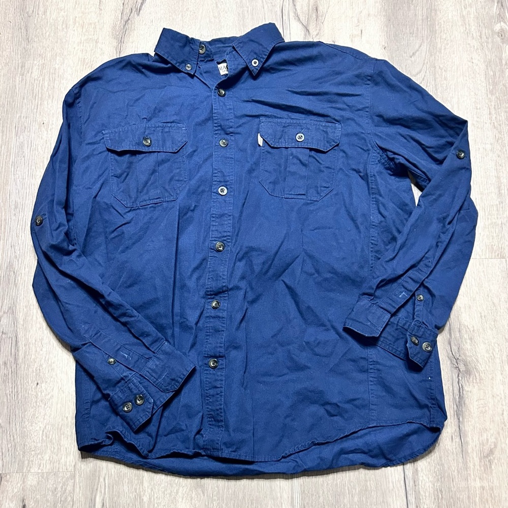 Magellan Outdoors Navy Textured Shirt